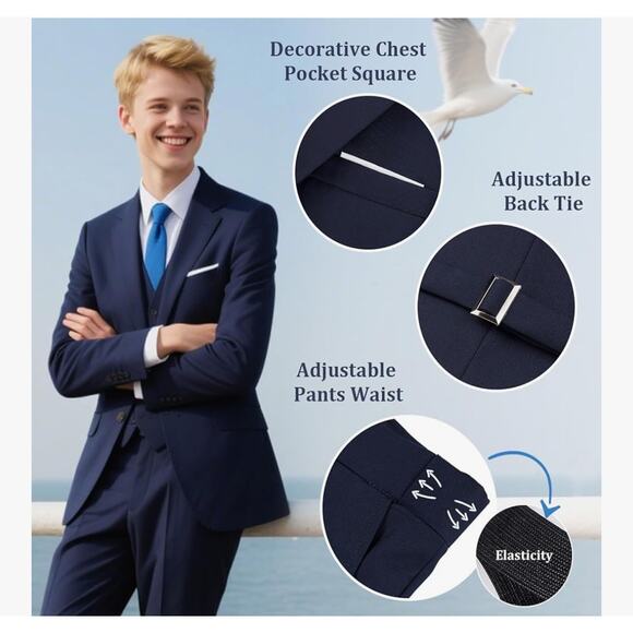 Brand New Men's Navy 3 Piece Suit Blazer, Vest & Pants Regular Fit Size: Medium - Picture 3 of 6